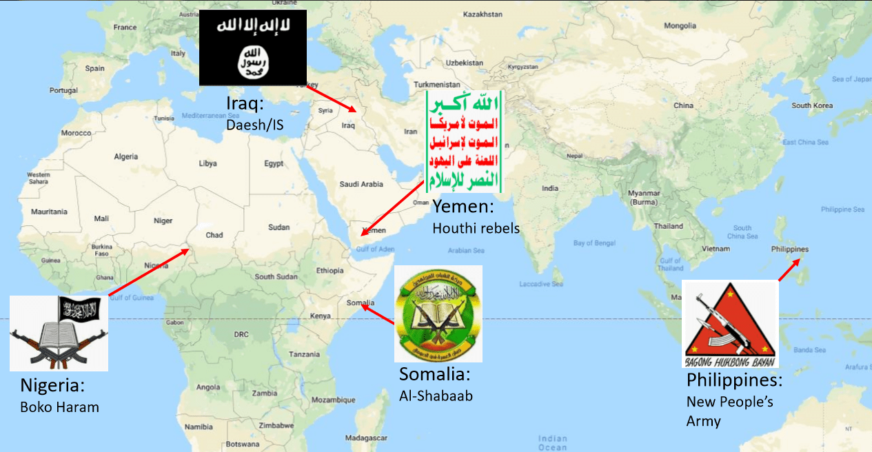 Terror attacks on a map