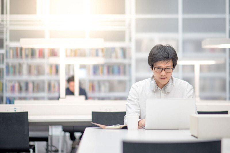 Student in library